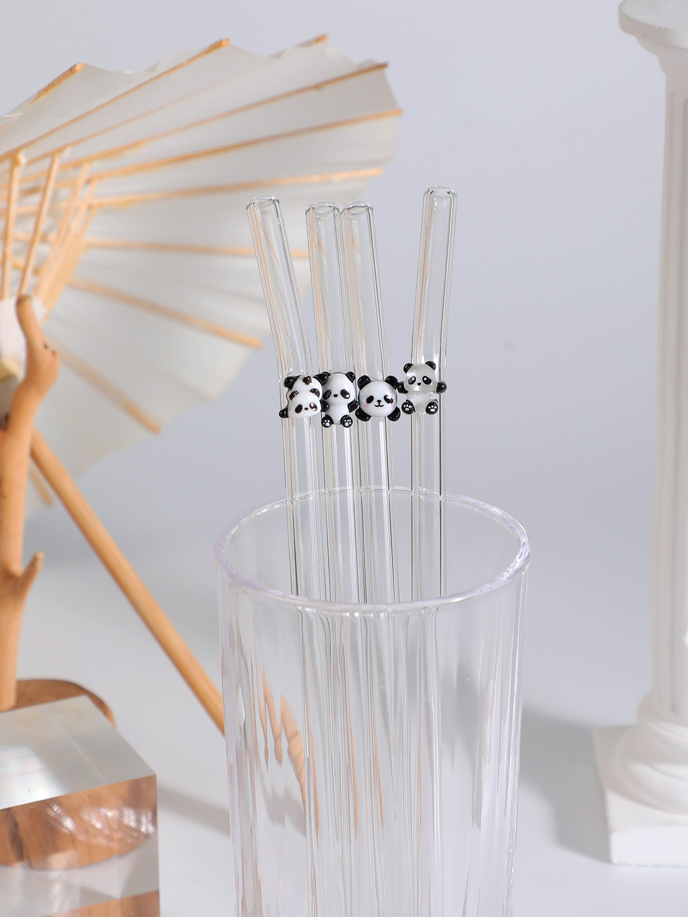 Reusable Straw - 4/7PCS Panda Design Reusable Bent Glass