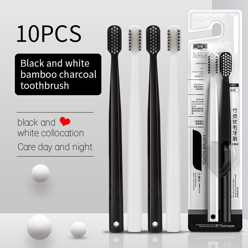 10PC Bamboo Charcoal Brush Sil - Bamboo Toothbrush 评论和价格