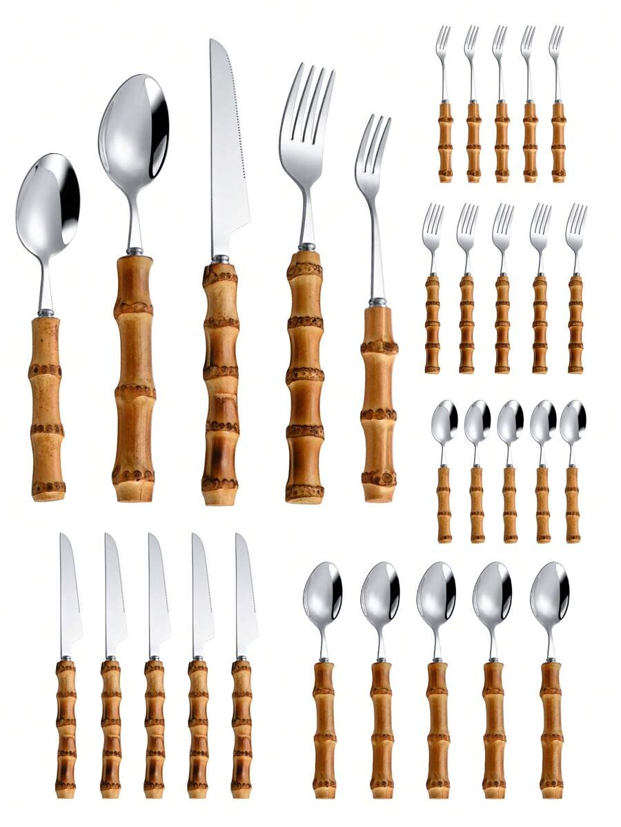30-piece stainless steel cutle - Bamboo Cutlery 评论和价格