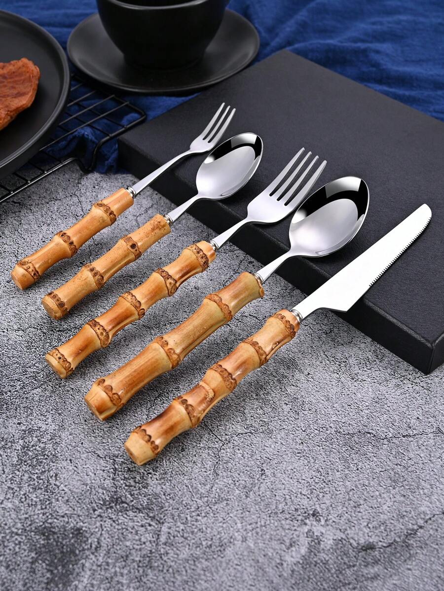 30-piece stainless steel cutle - Bamboo Cutlery 评论和价格